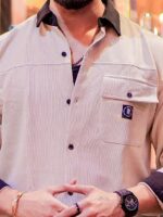 Maniac Mens Solid Collared Neck Full Sleeve Biscuit and Black Cotton Shirt - Image 5