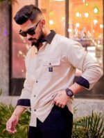 Maniac Mens Solid Collared Neck Full Sleeve Biscuit and Black Cotton Shirt - Image 2