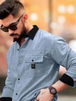 Maniac Mens Solid Collared Neck Full Sleeve Biscuit and Black Cotton Shirt - Image 8