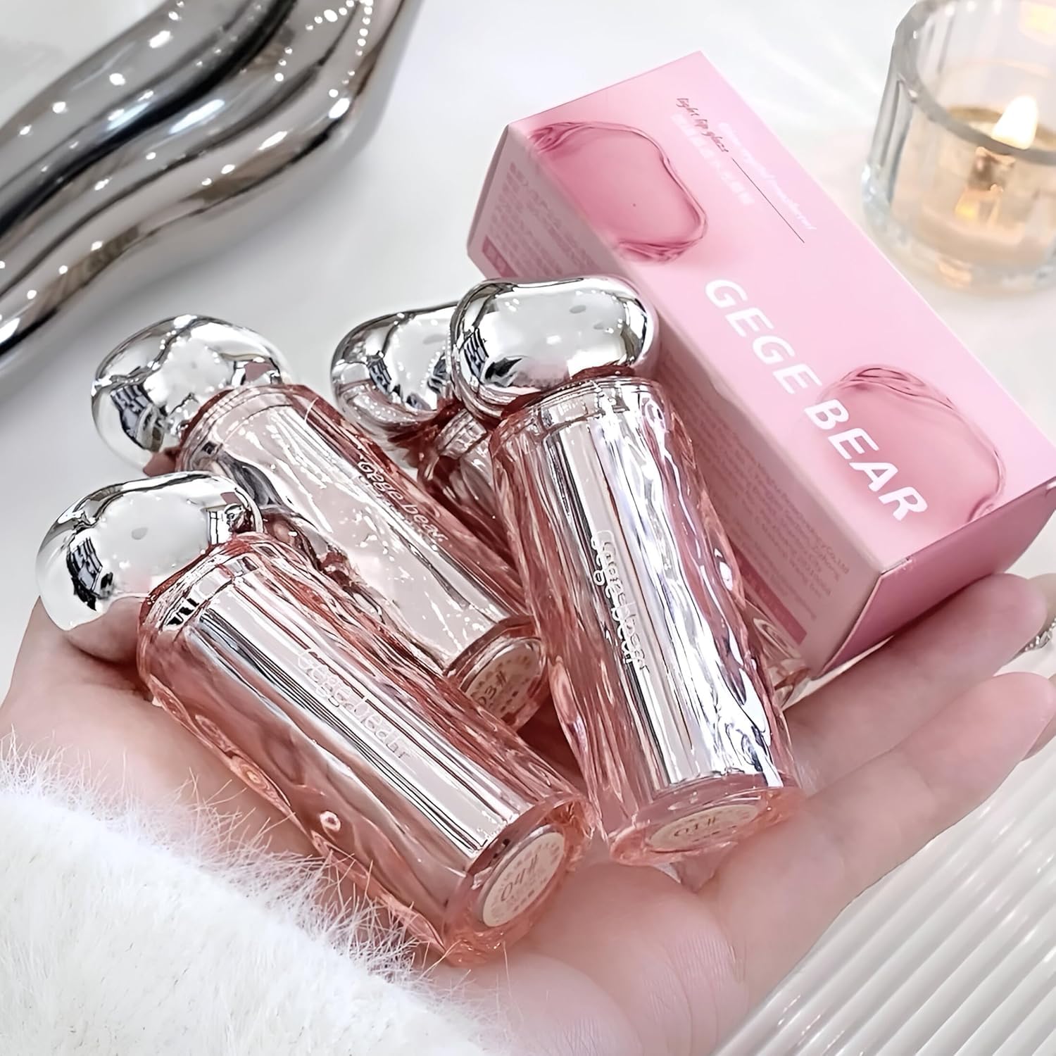 BERRR Gege Bear Crystal Lip Gloss | Long-Lasting Lip Glaze Waterproof | Non-Transfer Formula | Moisturizing Lip Tint Glossy Finish | Brown Nude Pink Shades | Fluffy Brush Applicator | Non-Sticky Gloss | Velvet Smooth Lipsticks for Women (06# Light Tea Peach Color, 3g) - Image 1