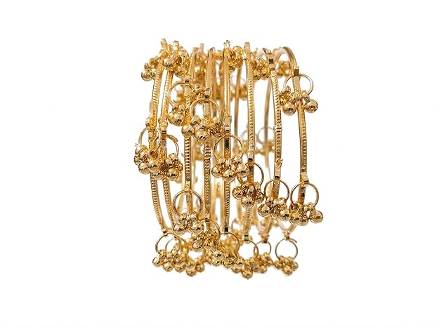 GHH Kashmiri Ghungroo Bangles for Women | Gold Finish Metal Jingle Bangles Pack of 8 | Traditional Standalone Chudi Set | Design 2 - Image 1
