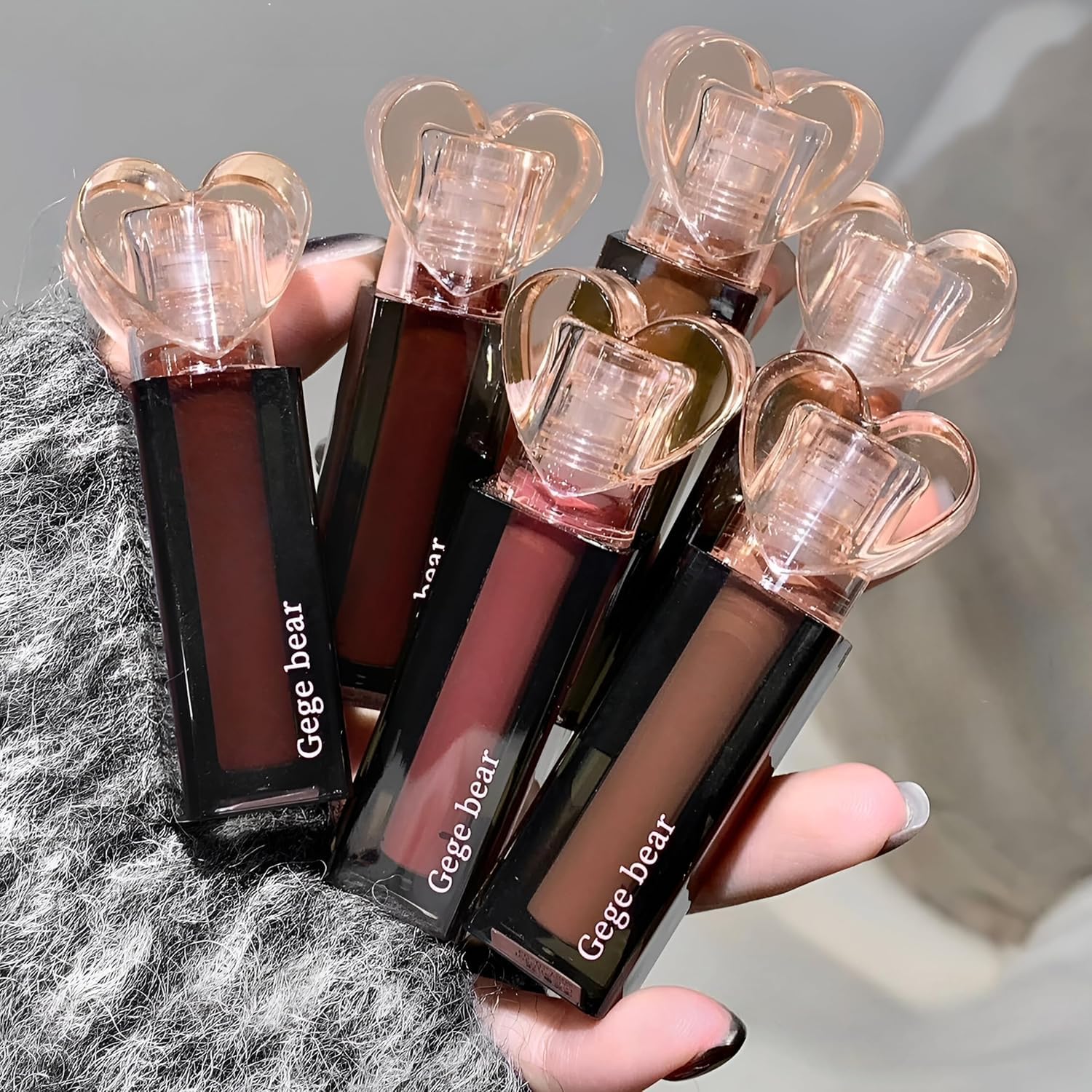 HYDR Gege Bear Transcolor Hydrating Lip Glaze | High Glossy Long Lasting Formula | Heart-Shaped Cap with Brush Applicator | Stunning Shades from Light Pink to Deep Red | Non-Sticky Liquid Gloss | Non-Transfer Waterproof | Perfect Smooth Finish for Women (06# Tipsy Rum, 3g) - Image 1