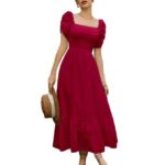 Shreyam Girl's & Women's Solid A-Line Ruched Puff Sleeve Maxi Long Evening One Piece Long Dress for Women Stylish