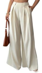 Aahwan Grey Solid High Waist Straight Korean Loose Pleated Wide Leg Trouser for Women's & Girl's