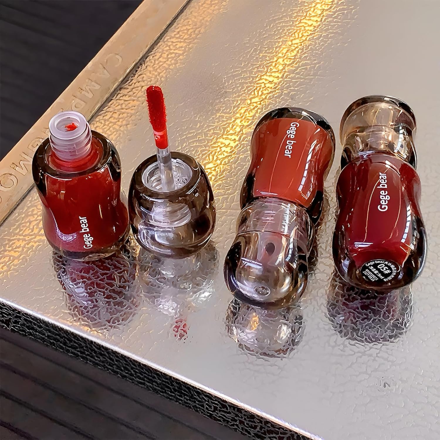 biff ice Gege Bear Big Ice Bucket Crystal Permeable Light Lip Glaze | High-Shine Crystal Gloss | Lipstick Liquid Waterproof for Women | Best Combo Set Nude Shades Glossy Long Lasting | Lipsticks Mini Red Wine, Pink & Brown Shade (01# Apricot Tea, 5g) - Image 1