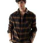 The Souled Store Plaid: Brown Mustard and Black Men and Boys Relaxed fit Striped Full Sleeve Cotton Multicolored Men Relaxed Shirts Shirt For Men Casual Half Sleeves Regular Fit Printed Stylish Latest