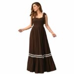 Women's Elegant Long Maxi Gown with Shoulder Ribbon Tie-Up, Stylish & Trendy - Fit and Flare Sleeveless Square Neckline Western Dress, Casual Dress for Women