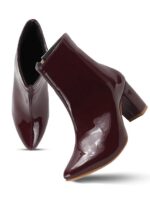 Stylish Glossy Zipper Block Heel Boots For Women And Girl