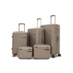 AMERICAN TRAVELLER Goldie ABS 5 Pcs Set Trolley Luggage Bags Combo | Pink Gold Coated | Dual Carry Suitcase | TSA Type Lock | 8 Spinner Wheels | Satin Lining | 730 Days Warranty (5, Khaki)