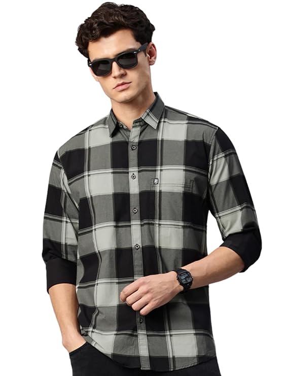 majj Majestic Man Stylish Slim Fit Cotton Spread Collar Checked Casual Shirt - Image 1