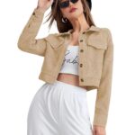 SMOWKLY Women’s Corduroy Cropped Jacket with Two Pockets| Casual Button Down Korean Style Casual | Stylish Lightweight for Women’s | Full Sleeve Outerwear for Regular Wear