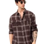 The Souled Store Brown Men and Boys Long Sleeves Collared Neck Button Front Plaid Regular Fit Cotton Utility Shirts