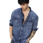 The Souled Store Classic Denim Shirt: Blue Men and Boys Long Sleeves Collared Neck Button Front Cotton Relaxed Fit Denim Shirts