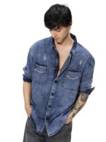 The Souled Store Classic Denim Shirt: Blue Men and Boys Long Sleeves Collared Neck Button Front Cotton Relaxed Fit Denim Shirts