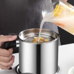 Stainless Steel Oil Filter Pot with Removable Mesh Strainer 1.4L Grease Storage Can Anti-Oil Reusable Cooking Oil Container with Handle and Lid for Kitchen Use - Image 7