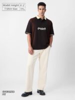 The Souled Store Originals: Dark Brown Men and Boys Short Sleeves Polo Collar Cream Colour Block Cotton Oversized T-Shirts - Image 2