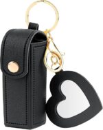 Women Lipstick Holder Keychain with Mirror, Soft PU Leather Portable Chapstick Holder Lipstick Pouch with Metal Key Ring for Trave Party Gift (Pink, Free) - Image 8