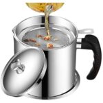 Stainless Steel Oil Filter Pot with Removable Mesh Strainer 1.4L Grease Storage Can Anti-Oil Reusable Cooking Oil Container with Handle and Lid for Kitchen Use - Image 9