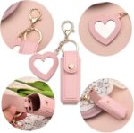 Women Lipstick Holder Keychain with Mirror, Soft PU Leather Portable Chapstick Holder Lipstick Pouch with Metal Key Ring for Trave Party Gift (Pink, Free) - Image 3