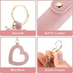 Women Lipstick Holder Keychain with Mirror, Soft PU Leather Portable Chapstick Holder Lipstick Pouch with Metal Key Ring for Trave Party Gift (Pink, Free) - Image 4