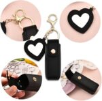 Women Lipstick Holder Keychain with Mirror, Soft PU Leather Portable Chapstick Holder Lipstick Pouch with Metal Key Ring for Trave Party Gift (Pink, Free) - Image 11