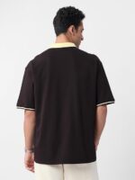 The Souled Store Originals: Dark Brown Men and Boys Short Sleeves Polo Collar Cream Colour Block Cotton Oversized T-Shirts - Image 4