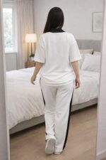 Women's Print Half-Zip Co-ord Set, Color Block, Graphic Print Top with Pants, Casual Loungewear - Image 3