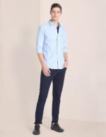 U.S. POLO ASSN. Men's Blue Solid Spread Collar Collared Neck Full Sleeve Casual Cotton Regular Fit Shirt - Image 4