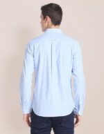 U.S. POLO ASSN. Men's Blue Solid Spread Collar Collared Neck Full Sleeve Casual Cotton Regular Fit Shirt - Image 5