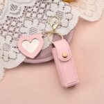 Women Lipstick Holder Keychain with Mirror, Soft PU Leather Portable Chapstick Holder Lipstick Pouch with Metal Key Ring for Trave Party Gift (Pink, Free) - Image 2