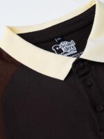 The Souled Store Originals: Dark Brown Men and Boys Short Sleeves Polo Collar Cream Colour Block Cotton Oversized T-Shirts - Image 5