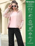 Venzina® UPF 150+ Sunscreen Jacket for Women, Stylish Sun Protection Jackets for Women, Cool Feel Quick Dry Sun Hoodie, Modern Fit with Removable Hat & Zip Pocket, for Driving, Camping - Image 4