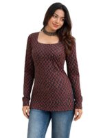 Women’s Cotton Floral Printed Square Neck Straight Short Kurti Top Full Sleeve - Image 5