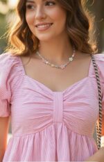 KARMA APPAREL Women’s Stylish Puff Sleeve Ruched Bow Front Top | Trendy Casual Summer Wear for Girls | Soft Lightweight Western Top for Daily & Vacation Outfit