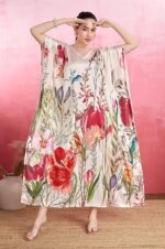 Label Aarna Premium Soft Satin Kaftan Dress for Women / Digital Print / Free Size (M-3XL) / Hidden Adjustable Belt / Full Length / Vacation / Beach Wear - Image 6