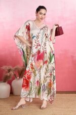 Label Aarna Premium Soft Satin Kaftan Dress for Women / Digital Print / Free Size (M-3XL) / Hidden Adjustable Belt / Full Length / Vacation / Beach Wear - Image 2