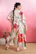 Label Aarna Premium Soft Satin Kaftan Dress for Women / Digital Print / Free Size (M-3XL) / Hidden Adjustable Belt / Full Length / Vacation / Beach Wear - Image 3