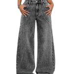 GRECIILOOKS Cargo Jeans for Women – Wide Leg High Waist Baggy Denim Pants | Casual Fit Trousers with Utility Pocket Design