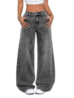 GRECIILOOKS Cargo Jeans for Women – Wide Leg High Waist Baggy Denim Pants | Casual Fit Trousers with Utility Pocket Design
