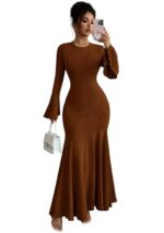 Flared Full Sleeve Fit and Flare Maxi Dress for Women
