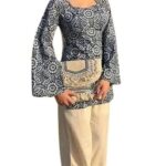Look N Like Womens Rayon Full Sleeve Square Neck Printed Short Kurti Stylish Ethnic & Casual Wear Top for Office, College & Daily Use Blue