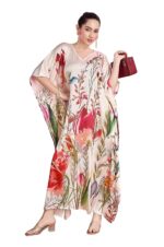 Label Aarna Premium Soft Satin Kaftan Dress for Women / Digital Print / Free Size (M-3XL) / Hidden Adjustable Belt / Full Length / Vacation / Beach Wear