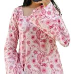 Womens Rayon Floral Printed Short Kurti Stylish Ethnic Top with 3/4 Sleeves Comfortable Daily and Office Wear Kurta for Jeans & Leggings