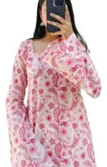 Womens Rayon Floral Printed Short Kurti Stylish Ethnic Top with 3/4 Sleeves Comfortable Daily and Office Wear Kurta for Jeans & Leggings