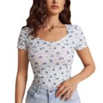 Toochki Tops for Woman | Spandex Top | T-Shirt | Tshirt | Western | for Jeans | Short Sleeve | Stretchable | Floral Printed | White Color