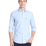 U.S. POLO ASSN. Men's Blue Solid Spread Collar Collared Neck Full Sleeve Casual Cotton Regular Fit Shirt