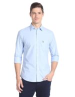 U.S. POLO ASSN. Men's Blue Solid Spread Collar Collared Neck Full Sleeve Casual Cotton Regular Fit Shirt