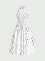 Aahwan Polka Dots Halter Long Dress Backless A Line Flared Vintage Party Club Dresses for Women's & Girl's - Image 7