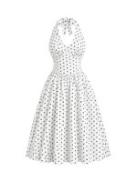 Aahwan Polka Dots Halter Long Dress Backless A Line Flared Vintage Party Club Dresses for Women's & Girl's - Image 6
