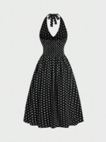 Aahwan Polka Dots Halter Long Dress Backless A Line Flared Vintage Party Club Dresses for Women's & Girl's - Image 2